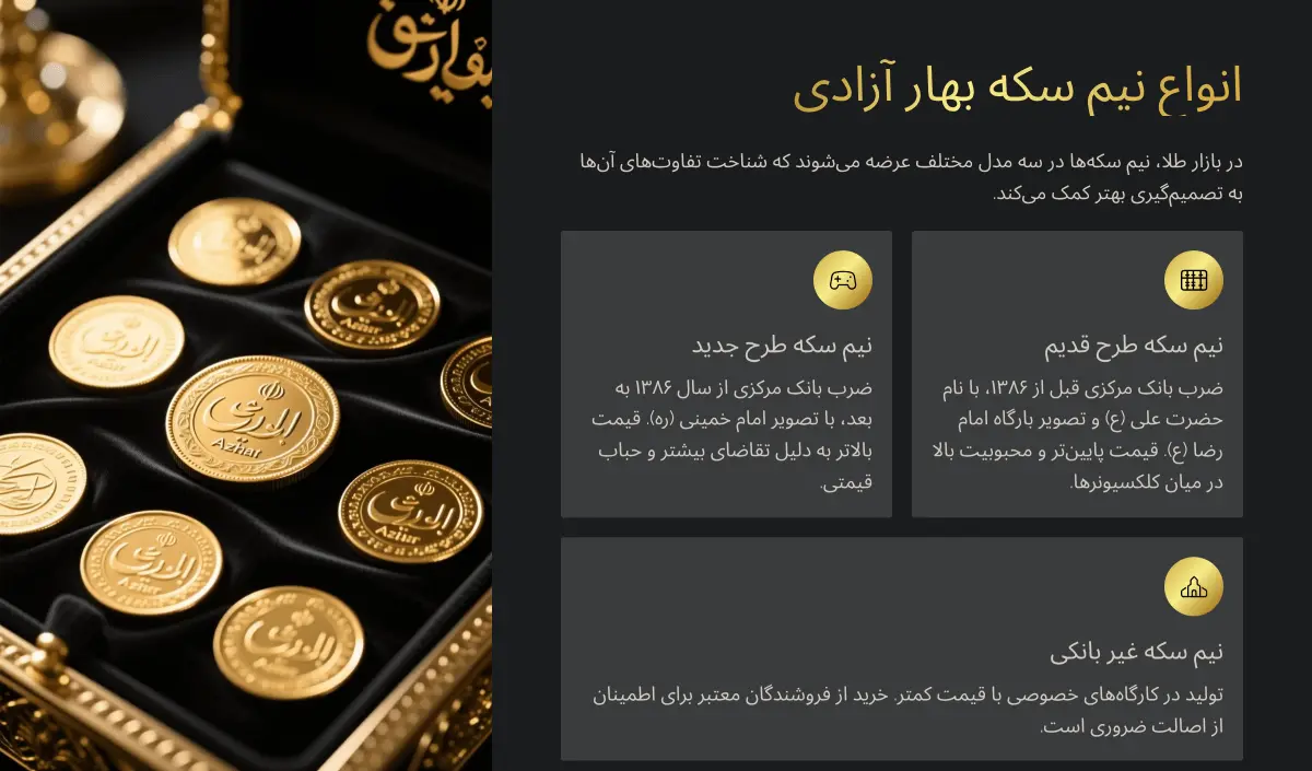 انواع نیم سکه بهار آزادی