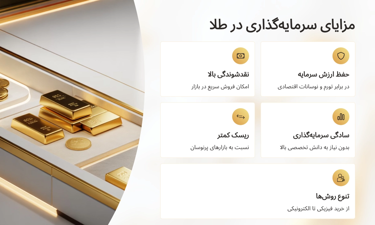 بهترین نوع طلا برای سرمایه گذاری در ایران: کدام سودآورتر است؟ 36 مزایای سرمایه گذاری طلا