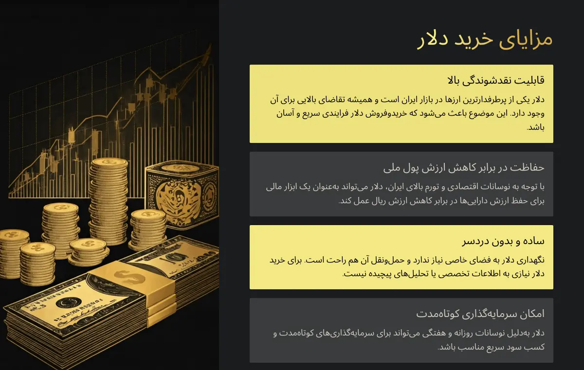 دلار بخریم یا طلای آب شده؟ تحلیل کارشناسان مالی 17 مزایای خرید دلار